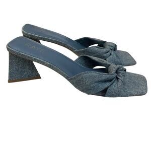 Raye Fifi Denim Heels Size 10M Blue Open Toe Knotted Block Heel Casual Slip On
